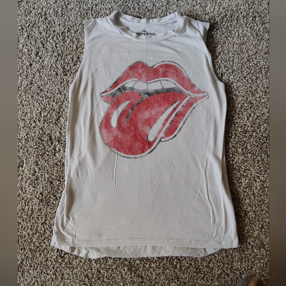 White Tank Top with Red Lips Graphic